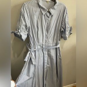 Calvin Klein Blue Striped Tie Sleeve Maxi Dress